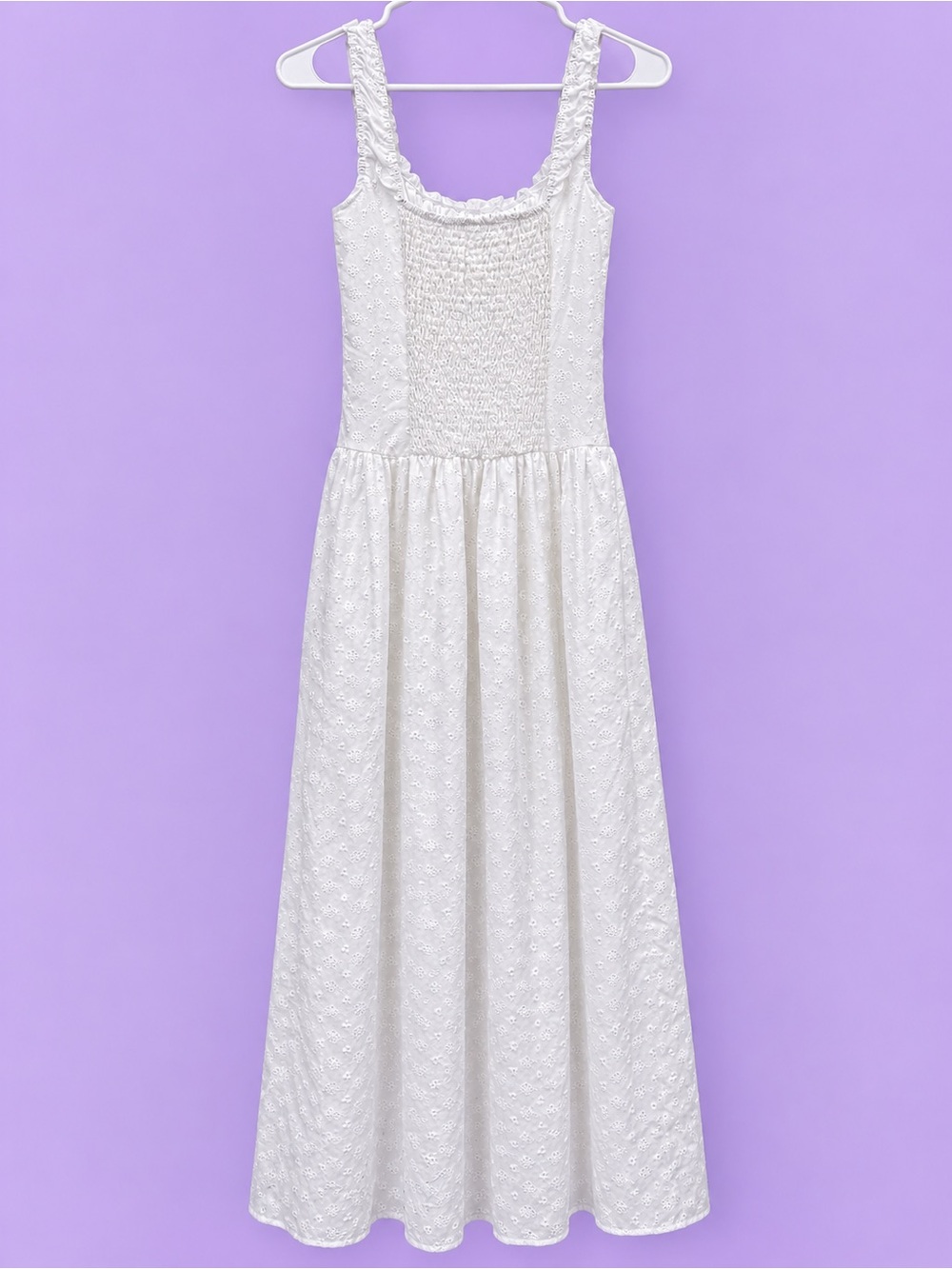 White Eyelet Midi Dress with Button Front - Picture 2 of 4